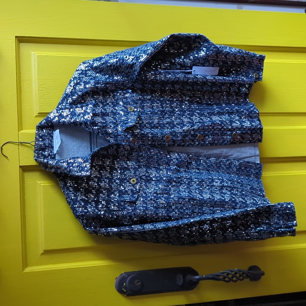 NEW Six fifty denim sequin jacket S ccc